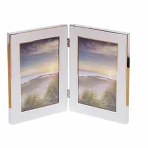 DOUBLE PHOTO FRAME BRUSHED / SHINY SILVER 4X6"